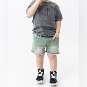 Little Bipsy Green Denim Shorts & Black Tee